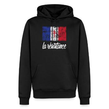 Distressed France Flag La Resistance Proud French - Men’s Premium Organic Hoodie - black - Front - Nico (187cm)