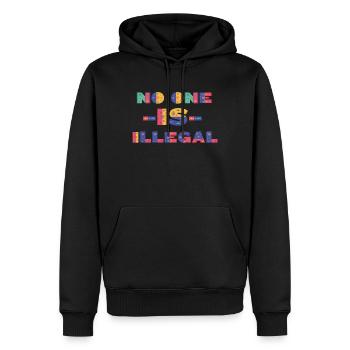 Kein Mensch ist illegal, Flüchtlinge, Slogan - Männer Premium Bio Hoodie - Schwarz - Vorne - Nico (187cm)