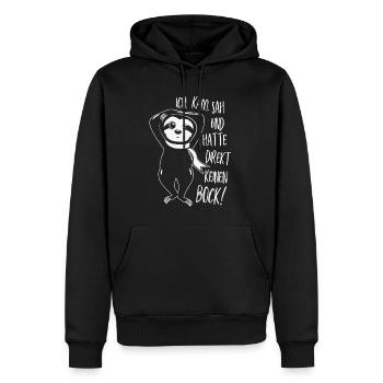 Er kam sah hatte keinen Bock Fun Lustiger Spruch - Männer Premium Bio Hoodie - Schwarz - Vorne - Nico (187cm)