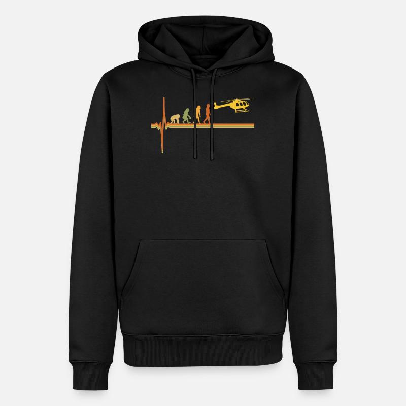 Hubschrauber Pilot EKG Herzschlag Evolution - Männer Premium Bio Hoodie - Schwarz
