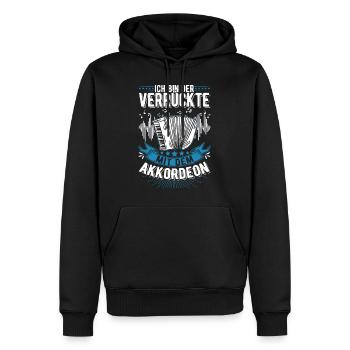 Ich bin der Verrückte Mit dem Akkordeon - Männer Premium Bio Hoodie - Schwarz - Vorne - Nico (187cm)