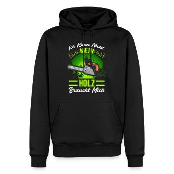 Ich kann nicht Mein Holz braucht mich Baumfäller - Männer Premium Bio Hoodie - Schwarz - Vorne - Nico (187cm)