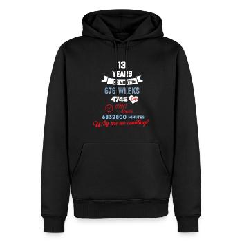 Drôle d’anniversaire 13 ans Pourquoi comptons-nous? - Sweat à capuche Premium bio Homme - noir - Devant - Nico (187cm)