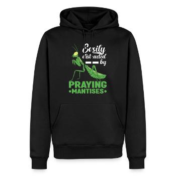 Easily distracted by Praying Mantises Fangschrecke - Männer Premium Bio Hoodie - Schwarz - Vorne - Nico (187cm)