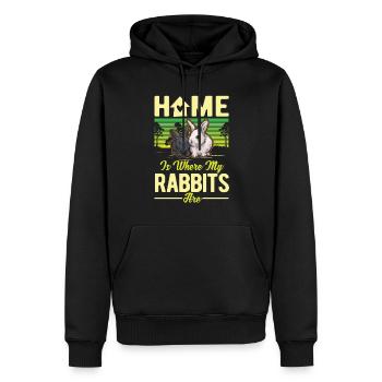 La maison est l’endroit où mes lapins sont lapins - Sweat à capuche Premium bio Homme - noir - Devant - Nico (187cm)