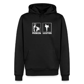 Karaté Pratiquants de Karaté Karatéka Déclaration - Sweat à capuche Premium bio Homme - noir - Devant - Nico (187cm)