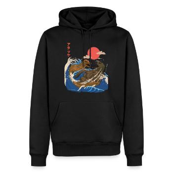 Dino - Riesenschildkröte Kampf - Retro Japan Style - Männer Premium Bio Hoodie - Schwarz - Vorne - Nico (187cm)