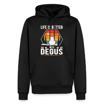 La vie est meilleure avec Degus - Sweat à capuche Premium bio Homme - noir - Devant - Nico (187cm)