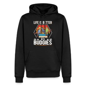 Life is better with Budgies Budgies Budgie - Men’s Premium Organic Hoodie - black - Front - Nico (187cm)