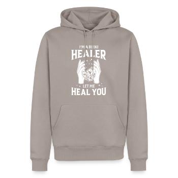 Médecine Reiki Guérisseur Énergie Positive - Sweat à capuche Premium bio Homme - taupe - Devant - Nico (187cm)