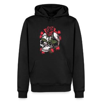 Bullets and Skull Roses Aesthetic Dripping Pattern - Männer Premium Bio Hoodie - Schwarz - Vorne - Nico (187cm)