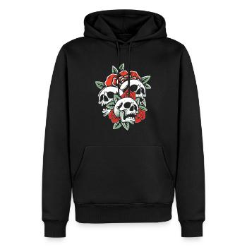 Skull Flower Death Grave Aesthetic Dark Pattern - Männer Premium Bio Hoodie - Schwarz - Vorne - Nico (187cm)