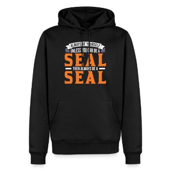 Robbe Geschenk Seal Seelöwe - Männer Premium Bio Hoodie - Schwarz - Vorne - Nico (187cm)