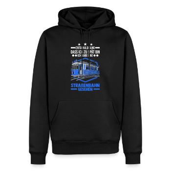 Straßenbahn Geschenk Straßenbahnfahrer Tram S-Bahn - Männer Premium Bio Hoodie - Schwarz - Vorne - Nico (187cm)