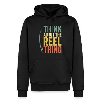 Pensez au passe-temps de pêche Reel Thing - Sweat à capuche Premium bio Homme - noir - Devant - Nico (187cm)