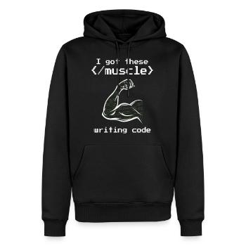 I got these muscle writing code programmer coder - Männer Premium Bio Hoodie - Schwarz - Vorne - Nico (187cm)