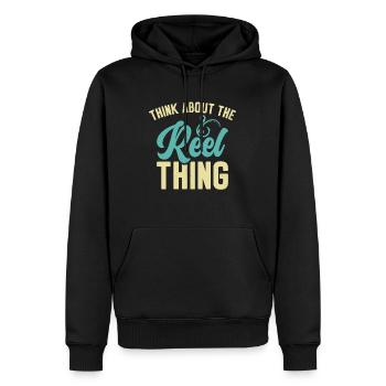 Pensez au passe-temps de pêche Reel Thing - Sweat à capuche Premium bio Homme - noir - Devant - Nico (187cm)