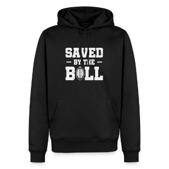 Fußball gerettet von Thr Sports Fußballspieler - Männer Premium Bio Hoodie - Schwarz - Vorne - Nico (187cm)