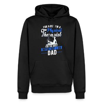 Physiothérapeute Père Physiothérapie Papa Physio - Sweat à capuche Premium bio Homme - noir - Devant - Nico (187cm)