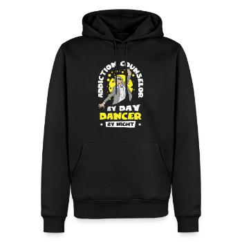 Conseillers en toxicomanie danse Les conseillers en toxicomanie dansent - Sweat à capuche Premium bio Homme - noir - Devant - Nico (187cm)