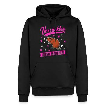Verrücktes Biber Mädchen - Männer Premium Bio Hoodie - Schwarz - Vorne - Nico (187cm)