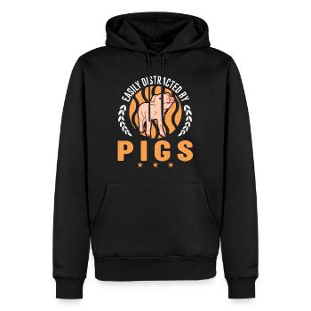 Easily distracted by Pigs Landwirt Schweine - Männer Premium Bio Hoodie - Schwarz - Vorne - Nico (187cm)