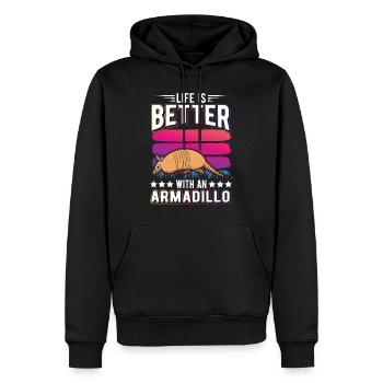 Life is better with an Armadillo Gürteltier - Men’s Premium Organic Hoodie - black - Front - Nico (187cm)