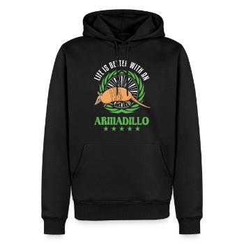 Life is better with an Armadillo Gürteltier - Men’s Premium Organic Hoodie - black - Front - Nico (187cm)