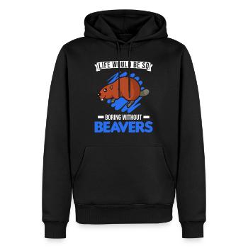 Biber Geschenk Biberdamm - Männer Premium Bio Hoodie - Schwarz - Vorne - Nico (187cm)
