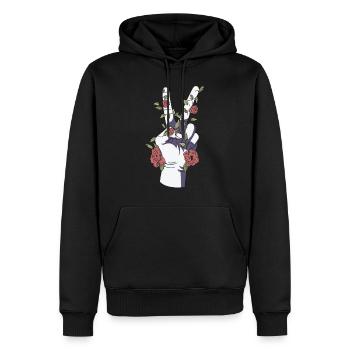 La main de la paix signale la paix positive florale - Sweat à capuche Premium bio Homme - noir - Devant - Nico (187cm)
