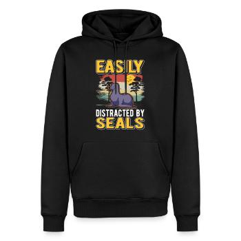 Easily distracted by Seal Robbe Seelöwe - Männer Premium Bio Hoodie - Schwarz - Vorne - Nico (187cm)