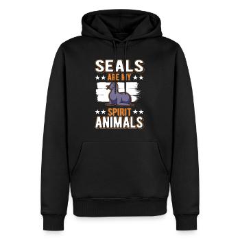 Phoque animal lion de mer - Sweat à capuche Premium bio Homme - noir - Devant - Nico (187cm)