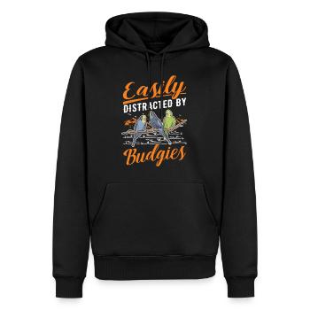 Easily distracted by Budgies Budgie - Men’s Premium Organic Hoodie - black - Front - Nico (187cm)
