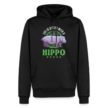 La vie est meilleure avec un hippopotame - Sweat à capuche Premium bio Homme - noir - Devant - Nico (187cm)