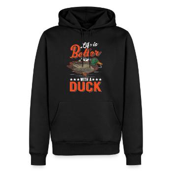 Das Leben ist besser mit Enten - Männer Premium Bio Hoodie - Schwarz - Vorne - Nico (187cm)