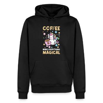 Rosa magisches Einhorn Koffein Kaffee-Liebhaber - Männer Premium Bio Hoodie - Schwarz - Vorne - Nico (187cm)