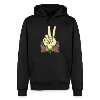 La main de la paix signale la paix positive florale - Sweat à capuche Premium bio Homme - noir - Devant - Nico (187cm)