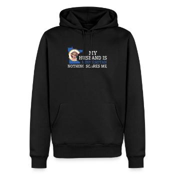 Titel zum Anhören: Nichts macht mir Angst - Männer Premium Bio Hoodie - Schwarz - Vorne - Nico (187cm)