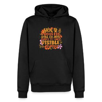 Living Progress cite un message positif - Sweat à capuche Premium bio Homme - noir - Devant - Nico (187cm)
