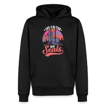 Das Leben ist besser mit einem Seehund Robbe - Männer Premium Bio Hoodie - Schwarz - Vorne - Nico (187cm)