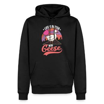Life is better with geese goose breeders - Men’s Premium Organic Hoodie - black - Front - Nico (187cm)