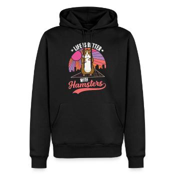 La vie est meilleure avec un hamster - Sweat à capuche Premium bio Homme - noir - Devant - Nico (187cm)