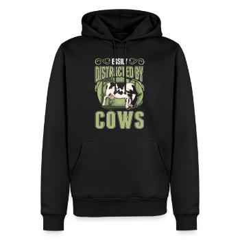 Facilement distrait par Vaches vache bovins éleveur vache - Sweat à capuche Premium bio Homme - noir - Devant - Nico (187cm)