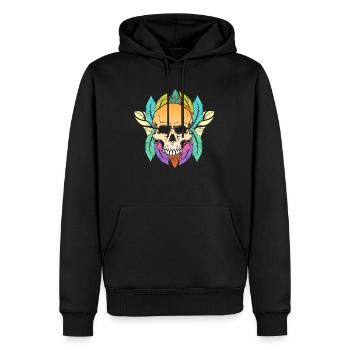 Colorful Skull Feathers Pattern Peace Gothic - Men’s Premium Organic Hoodie - black - Front - Nico (187cm)