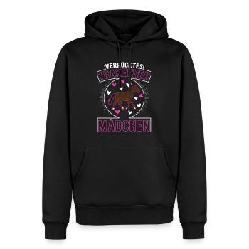 Verrücktes Trakehner Mädchen - Männer Premium Bio Hoodie - Schwarz - Vorne - Nico (187cm)