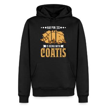 Le bonheur, c’est d’être avec Coatis coati - Sweat à capuche Premium bio Homme - noir - Devant - Nico (187cm)