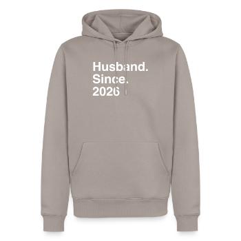 Anniversary Husband Since 2026 Wedding - Men’s Premium Organic Hoodie - taupe - Front - Nico (187cm)