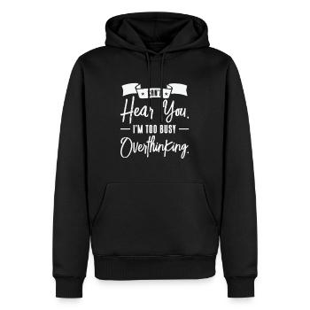 Suranalyse du dessin au trait Dessin Overthinker - Sweat à capuche Premium bio Homme - noir - Devant - Nico (187cm)