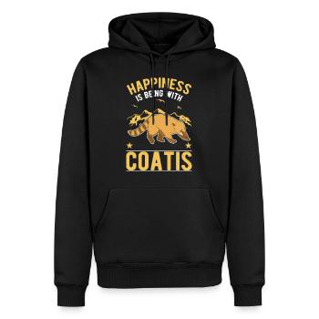 Le bonheur, c’est d’être avec Coatis coati - Sweat à capuche Premium bio Homme - noir - Devant - Nico (187cm)