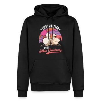La vie est meilleure avec un poulet en soie - Sweat à capuche Premium bio Homme - noir - Devant - Nico (187cm)